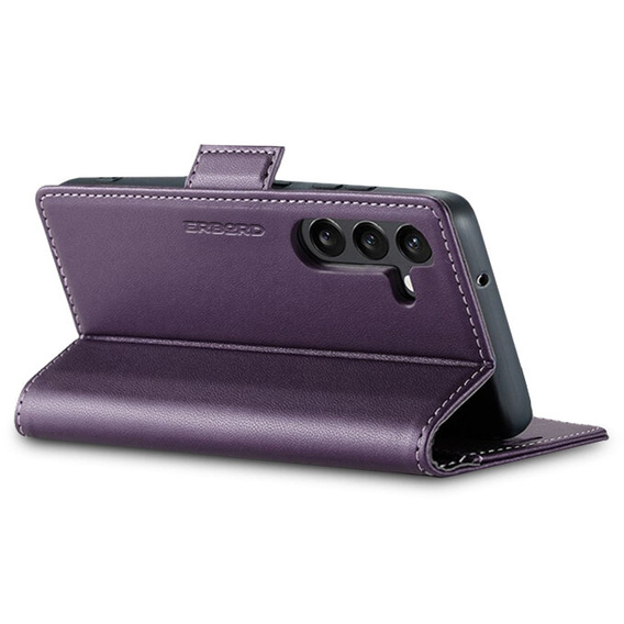 Pouzdro pro Samsung Galaxy A55, ERBORD Glossy Litchi, flipová peněženka, fialové