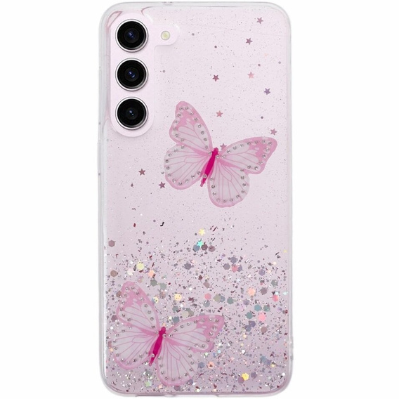 Pouzdro pro Samsung Galaxy S24, Glitter Butterfly, růžové