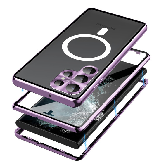 Magnetické pouzdro Dual Glass MagSafe pro Samsung Galaxy S23 Ultra, fialové