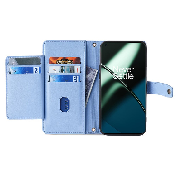 Klopové pouzdro pro OnePlus 12 5G, Wallet Zipper Pocket, modré