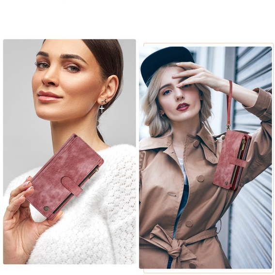 Pouzdro CASEME pro Samsung Galaxy A56 5G, Leather Wallet Cash and Card Slots, s poutkem, červené
