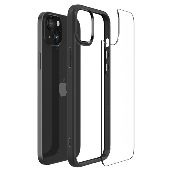 Pouzdro Spigen pro iPhone 15, Ultra Hybrid, černé + 9H tvrzené sklo