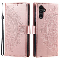 Klopové pouzdro pro Samsung Galaxy A15, Mandala Flower, růžové + 9H sklo