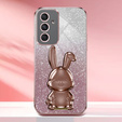 Pouzdro pro Samsung Galaxy A54 5G, Glitter Rabbit, s výsuvným stojánkem, růžové