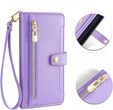 Klopové pouzdro pro iPhone 16E, Wallet Zipper Pocket, fialové
