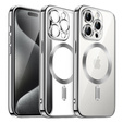 Pouzdro pro iPhone 15 Pro Max, Electro MagSafe, stříbrné + sklo na displej