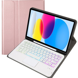 Pouzdro s podsvícenou bluetooth touchpad klávesnicí pro iPad 10.9" 2022 (10 gen.), růžové
