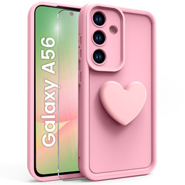 Pouzdro pro Samsung Galaxy A56 5G, Silicone Heart, růžové + 9H tvrzené sklo