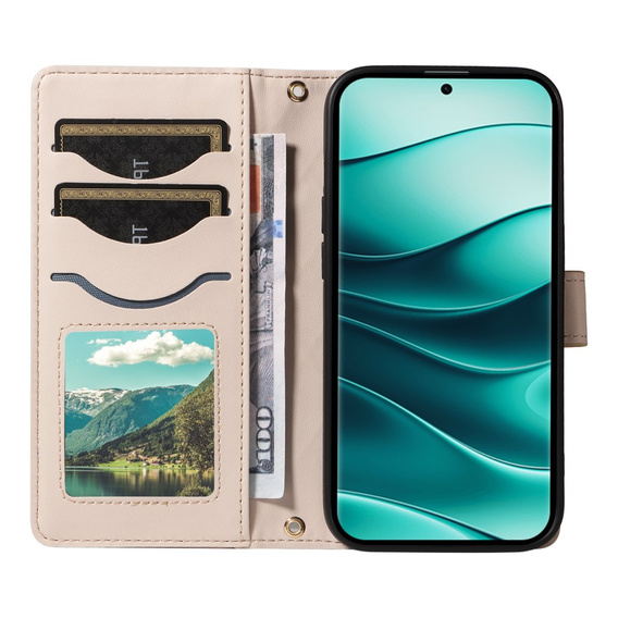 Pouzdro s klopou pro Xiaomi Redmi Note 14 Pro 5G / Xiaomi Redmi Note 14 Pro+ 5G / Xiaomi Poco X7 5G, Rhombus Crossbody Leather, béžové