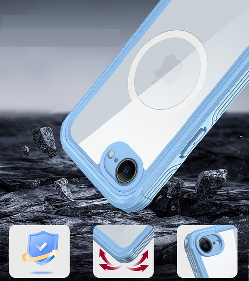 Pouzdro pro iPhone 16E, Shockproof, se sklem, pro MagSafe, modré