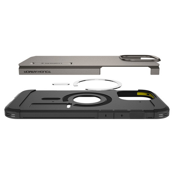 Pouzdro Spigen pro iPhone 16 Pro Max, Tough Armor Mag MagSafe, šedé + 9H tvrzené sklo