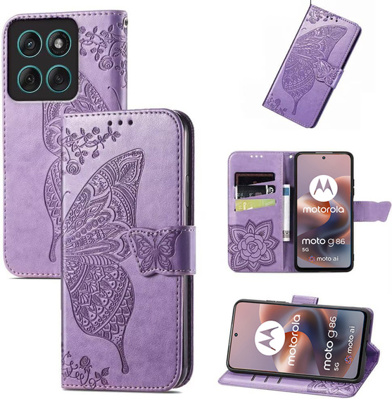 Klopové pouzdro pro Motorola Moto G86 5G, Butterfly, fialové