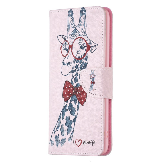 Klopové pouzdro pro Motorola Moto G53 5G / G23 / G13, Wallet, giraffe, růžové