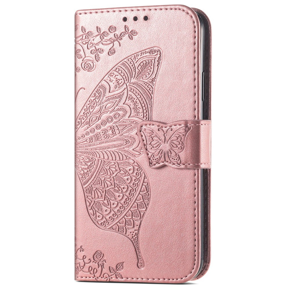 Klopové pouzdro pro Samsung Galaxy A17 5G, peněženka, Butterfly, růžově zlaté