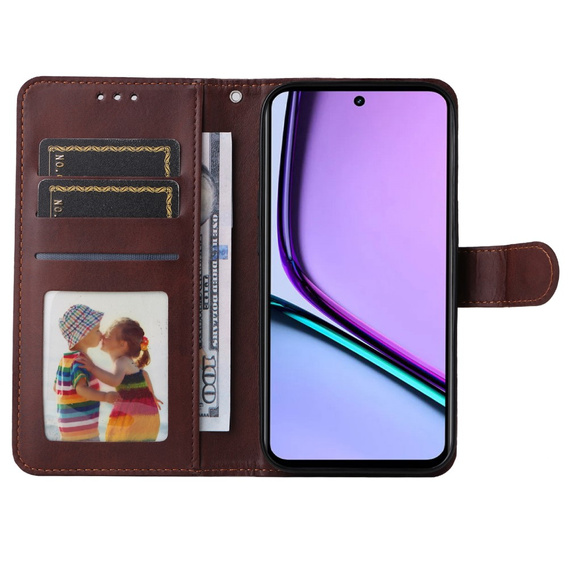 Klopové pouzdro pro Realme C67, Leather Wallet, hnědé
