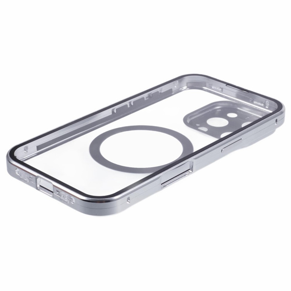 Magnetické pouzdro Dual Glass MagSafe pro iPhone 16 Pro Max, stříbrné