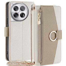 Flipové pouzdro Wallet Zipper Pocket pro OnePlus 12 5G, Wallet Zipper Pocket, se zrcátkem, bílé