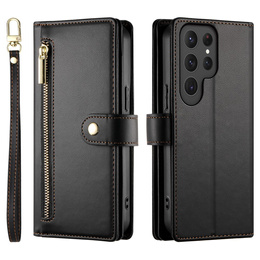 Klopové pouzdro pro Samsung Galaxy S25 Ultra, Wallet Zipper Pocket, černé