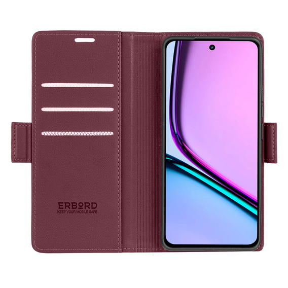 Pouzdro pro Realme C67 4G, ERBORD Glossy Litchi, flipová peněženka, červené