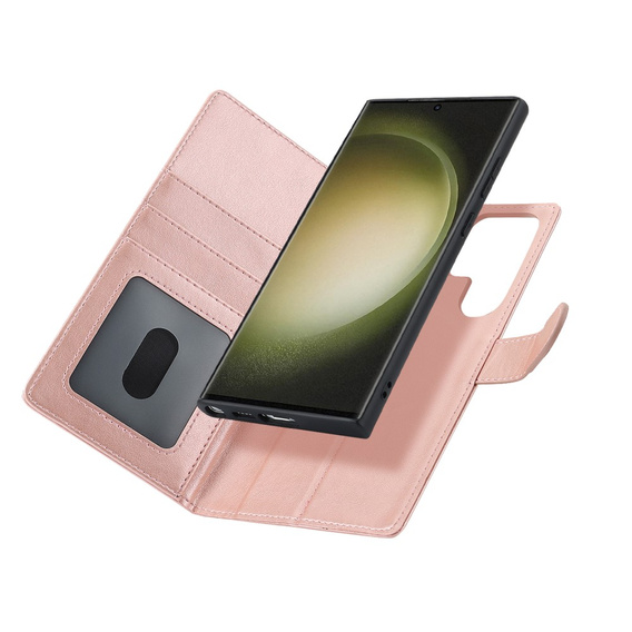 Klopové pouzdro pro Samsung Galaxy S23 Ultra, peněženka, pro MagSafe, růžové rose gold