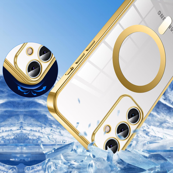 Pouzdro pro Samsung Galaxy S25, Electro MagSafe, zlaté + šňůrka na krk