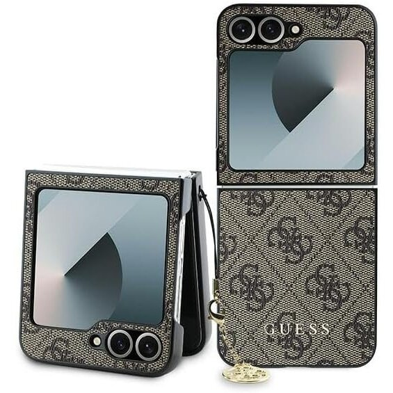 Pouzdro GUESS pro Samsung Galaxy Z Flip7 FE / Z Flip6, 4G Charms Collection Hardcase, hnědé