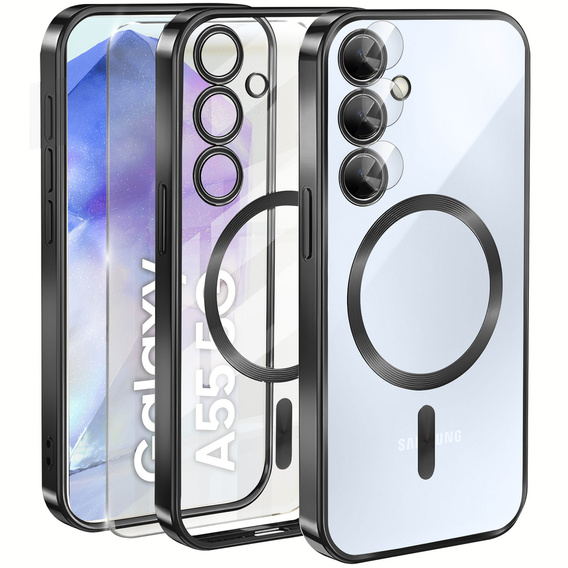 Pouzdro pro Samsung Galaxy A55 5G, Electro MagSafe, černé + sklo na displej