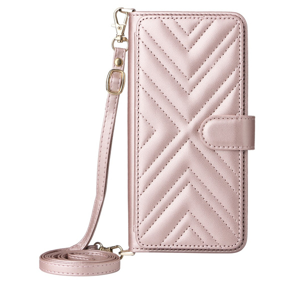 Flipové pouzdro pro Samsung Galaxy S25 Edge, Crossbody Leather Wallet, růžové