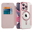 Klopové pouzdro pro iPhone 15 Pro, RFID Wallet MagSafe CamShield, růžové