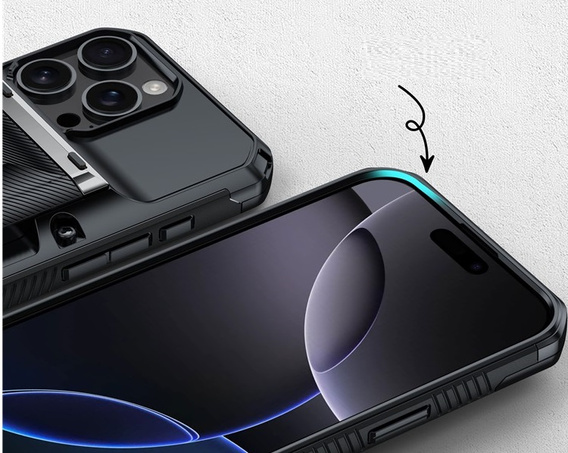 Pevné pouzdro TPU + PC s místem na kartu, černé pro iPhone 16 Pro Max