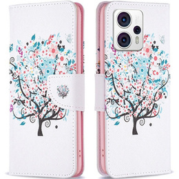 Klopové pouzdro pro Motorola Moto G53 5G / G23 / G13, Wallet, colorful tree, bílé