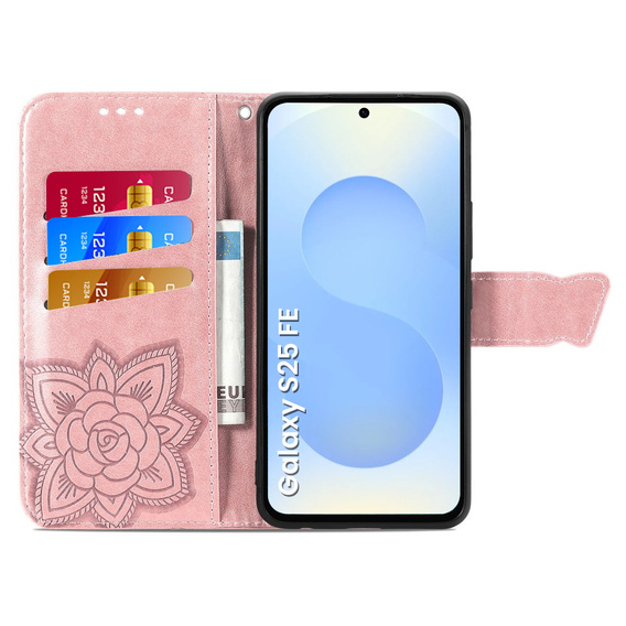 Klopové pouzdro pro Samsung Galaxy S25 FE, Butterfly, růžové rose gold