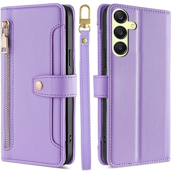 Klopové pouzdro pro Samsung Galaxy A25 5G, Wallet Zipper Pocket, fialové
