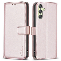 Klopové pouzdro pro Samsung Galaxy A15, BINFEN Wallet, růžové rose gold  + 9H sklo