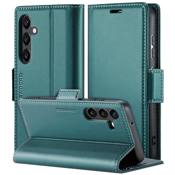 Pouzdro pro Samsung Galaxy A16, ERBORD Glossy Litchi, flipová peněženka, zelené