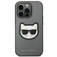 Pouzdro Karl Lagerfeld pro iPhone 14 Pro Max, Saffiano Choupette Head Patch, stříbrné