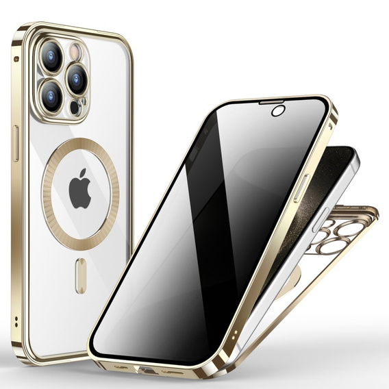 Pouzdro pro iPhone 15 Pro Max, Privacy Dual Glass, pro MagSafe, zlaté