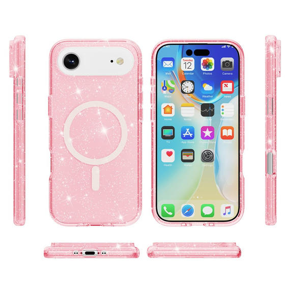 Pouzdro pro iPhone Air, pro MagSafe, třpytivé, průsvitně růžové