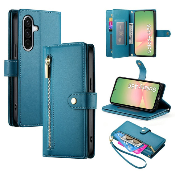 Klopové pouzdro pro Samsung Galaxy A56 5G, Wallet Zipper Pocket, modré
