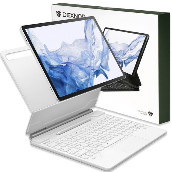 Pouzdro s klávesnicí pro Samsung Galaxy Tab S7+ / S7 FE / S9+ / S8+ / S9 FE+ / S10+, Dexnor Magnetic Keyboard Touchpad, bílé