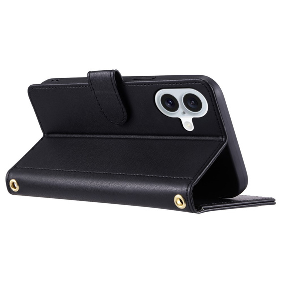 Pouzdro s klopou pro iPhone 16 Plus, Rhombus Crossbody Leather, černé