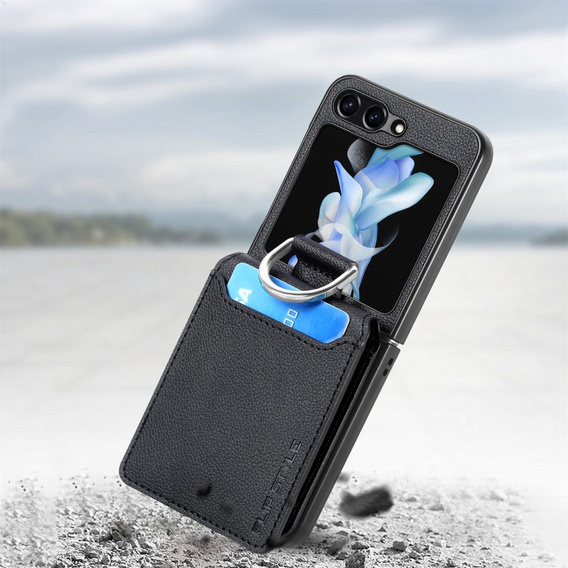 Pouzdro pro Samsung Galaxy Z Flip7 FE / Z Flip6, Card Slot Ring Case, černé