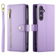 Klopové pouzdro pro Samsung Galaxy S25, Wallet Zipper Pocket, fialové