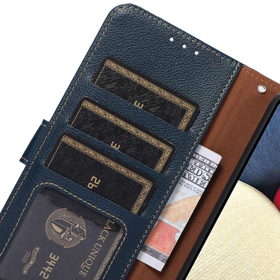 Flipové pouzdro pro OnePlus 12 5G, KHAZNEH RFID, modrá / hnědá
