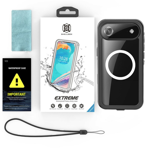 Pouzdro pro iPhone Air, vodotěsné IP68, SHELLBOX MagSafe, černé