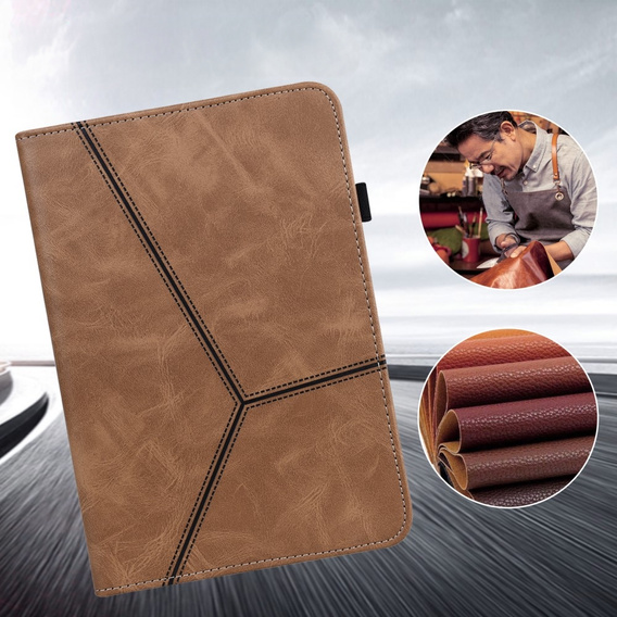 Pouzdro pro Samsung Galaxy Tab S10 Lite / S10 FE / S9 FE / S9, Classic, s prostorem pro stylus, hnědé