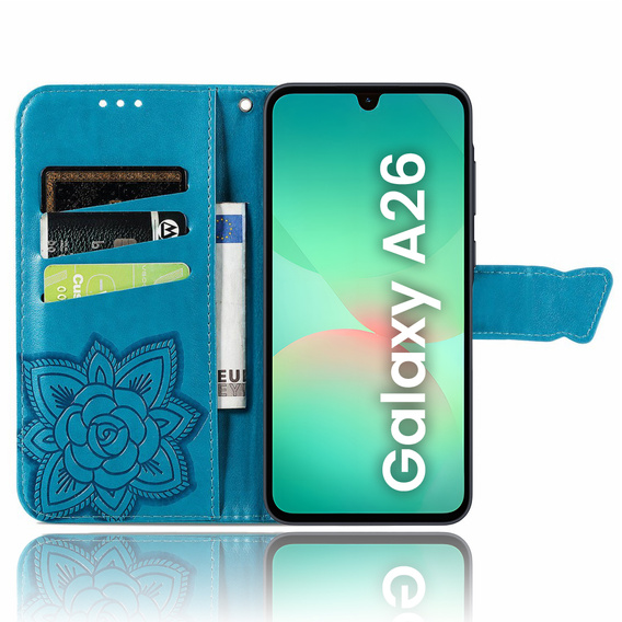 Klopové pouzdro pro Samsung Galaxy A26, Butterfly, modré