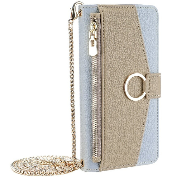 Flipové pouzdro Wallet Zipper Pocket pro iPhone 15 Pro, Wallet Zipper Pocket, se zrcátkem, modré