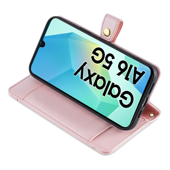 Klopové pouzdro pro Samsung Galaxy A16, Wallet Zipper Pocket, růžové