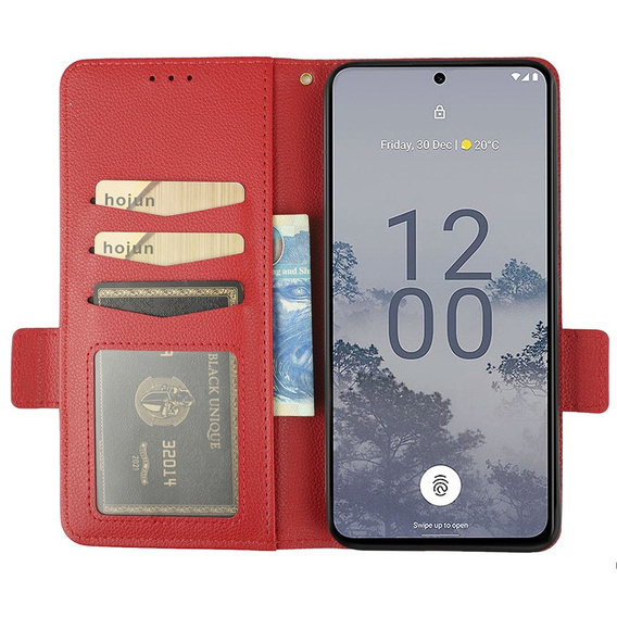Klopové pouzdro pro Nokia X30 5G, Wallet Litchi Magnet Case, červené